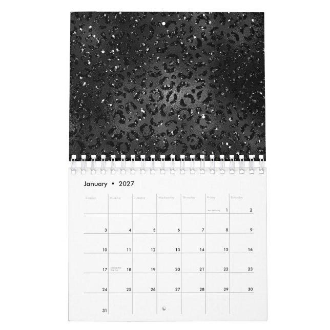 Svart Gepard Leopardskrivning Stilfullt Djur Enkel Kalender (Jan 2027)
