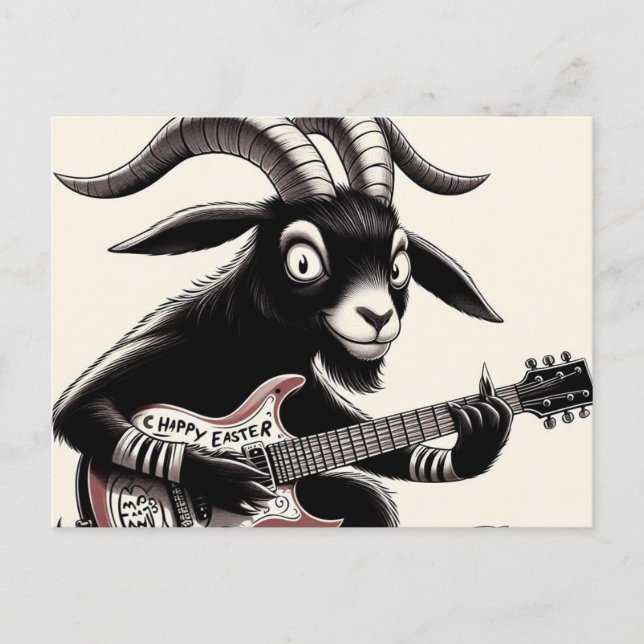Svart get som spelar gitarr Glad påsk Vykort (Framsida)