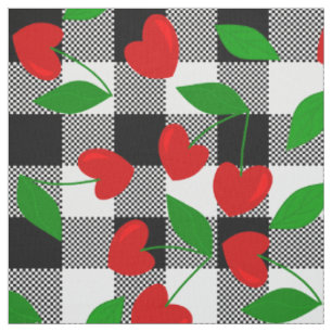 svart gingham hjärtformad körsbär rockabilly tyg