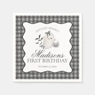 Svart Gingham Lille Boo Spök Födelsedagsdesser Pappersservett