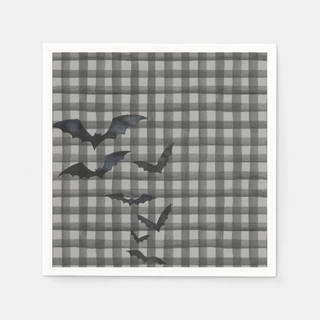 Svart Gingham Lille Boo Spök Födelsedagsdesserat Pappersservett (Framsidan)