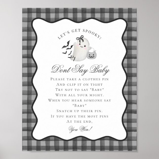 Svart Gingham Lille Boo Spöke Säga Inte Baby Lek Poster (Framsidan)