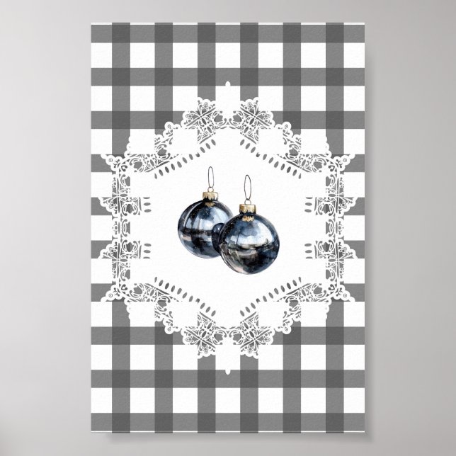 Svart Gingham-ornament Jul Väggkonst (Framsidan)