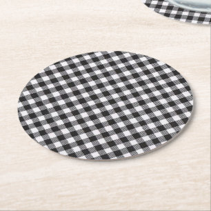 Svart Gingham Underlägg Papper Rund