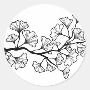 svart ginkgoträd med löv runt klistermärke