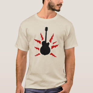 Svart gitarr med röda blixtar t-shirt