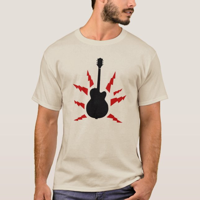 Svart gitarr med röda blixtar t-shirt (Framsida)