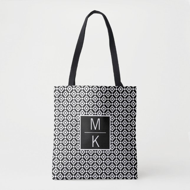 Svart GL-delning med monogram, färgad romb Tygkasse (Framsida)