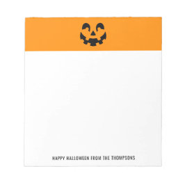 Svart Glad Halloween Pumpa Ansikte Form På Orange Anteckningsblock