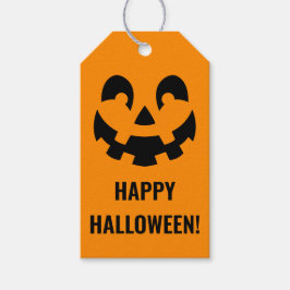 Svart Glad Halloween Pumpa Ansikte Form På Orange Presentetikett