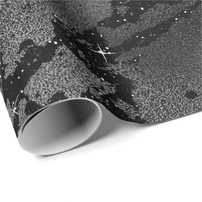 Svart glam Marble Wall Sparkly Metallic Glass Presentpapper (Rullad Hörn)