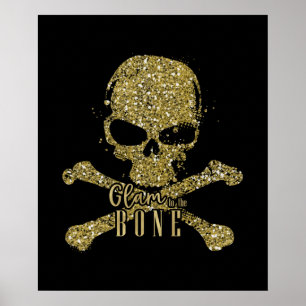 Svart Glam till benet Guld Glitter Dödskalle Poster