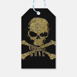 Svart Glam till benet Guld glitter Skalle Glitter Presentetikett