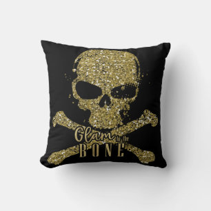 Svart glam till Bone Guld Glitter Skull Kudde