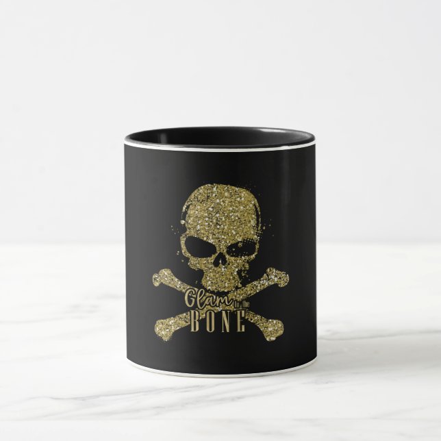 Svart glam till Bone Guld Glitter Skull Mugg (Center)