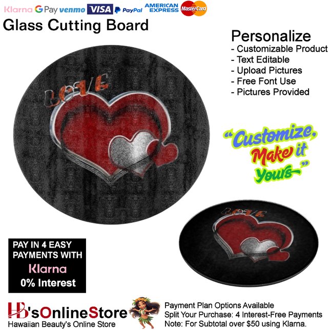 Svart glasskärningspenna för hjärtmagiskt glas 30, (Love Heart Black Cooking Kitchen Glass Cutting Board.)