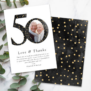 Svart glitter 50-årsjubileumsfoto tack kort