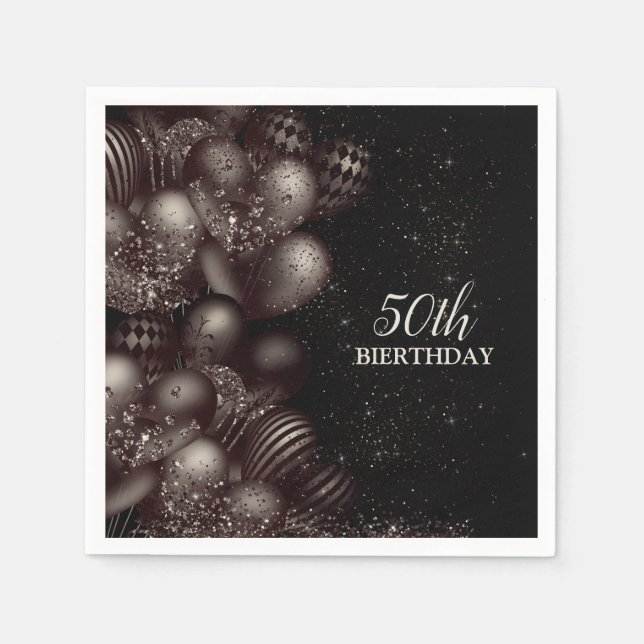 Svart Glitter-ballonger Gnistra Party Pappersservett (Framsidan)