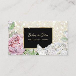 Svart Glitter Blommig Fjäril Salong Visitkort