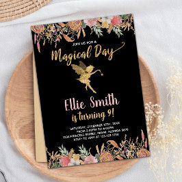 Svart Glitter Blommigt: Bjud på födelsedagen Inbjudningar