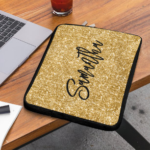 Svart Glitter Borstskrift i Guld Laptop Fodral