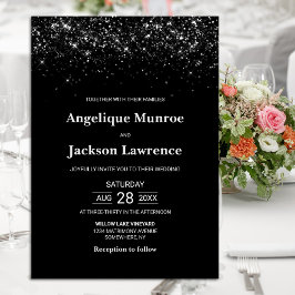 Svart Glitter Bröllop Inbjudningar