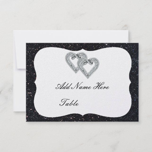Svart Glitter Diamond Hearts Bord-monteringskort Inbjudningar (Framsida)