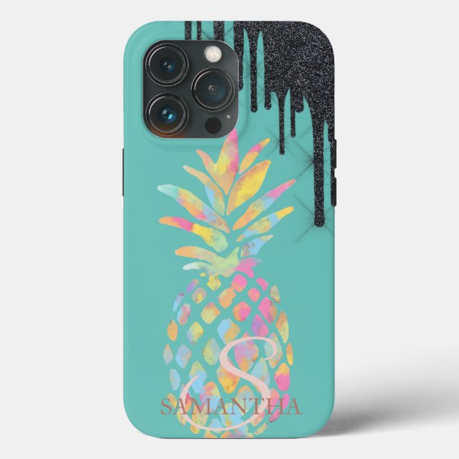 Svart Glitter Dropar Ananas Mint Grön (Baksida )