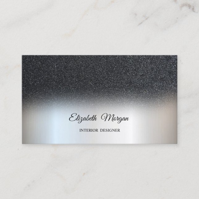Svart glitter elegant professionell silver visitkort (Framsida)