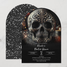 Svart Glitter Glam Gnistrande Dödskalle Gotisk Brö Inbjudningar