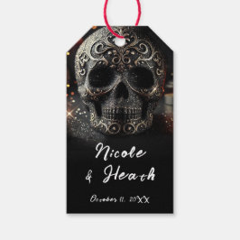 Svart Glitter Glam Gnistrande Dödskalle Gotisk  Presentetikett