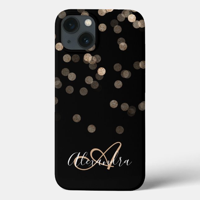 Svart Glitter Glans Namn Monogram (Baksida)