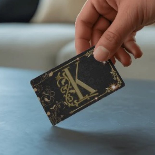 Svart Glitter Guld Bokstavsmonogram Visitkort (Skapare uppladdad)