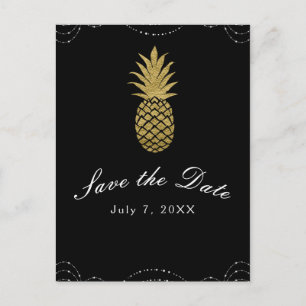 Svart Glitter Guld Pineapple Glam Spara Datum Meddelande Vykort