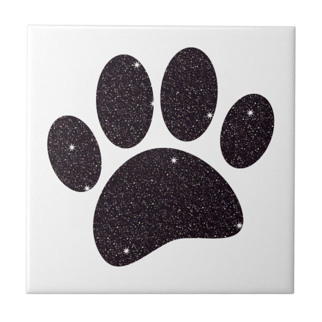 Svart Glitter Hund Tassavtryck Kakelplatta (Framsidan)