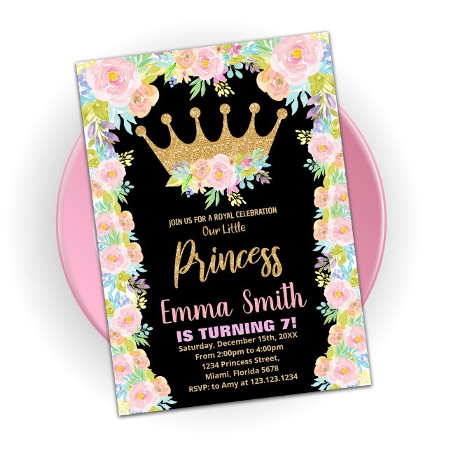 Svart Glitter Krona Princess Birthday-inbjudan Inbjudningar (Skapare uppladdad)