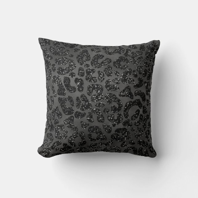 Svart Glitter Leopardtryck Kudde (Framsida)