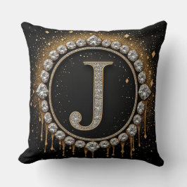 Svart Glitter Monogram Bokstav J Logotyp Smyckesmä Kudde