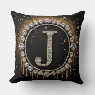 Svart Glitter Monogram Bokstav J Logotyp Smyckesmä Kudde