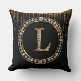 Svart Glitter Monogram Bokstav L Varumärkesanvändn Kudde