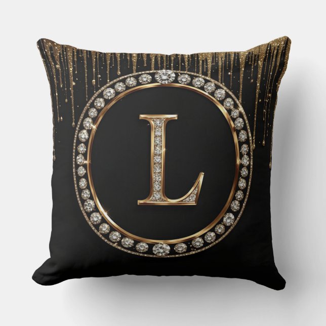 Svart Glitter Monogram Bokstav L Varumärkesanvändn Kudde (Framsida)