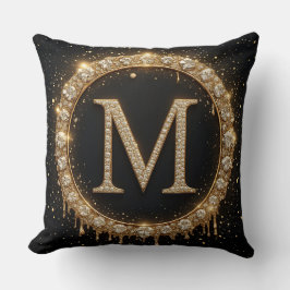 Svart Glitter Monogram Bokstav M För Minimal Stil Kudde