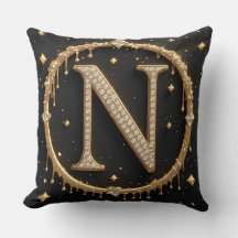 Svart Glitter Monogram Bokstav N För Namn Branding