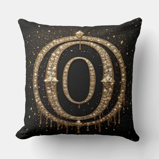 Svart Glitter Monogram Bokstav O För Webbutik Kudde (Framsida)