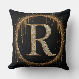 Svart Glitter Monogram Bokstav R För Royal Brandin Kudde