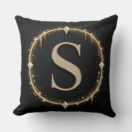 Svart Glitter Monogram Bokstav S Signatur Märke Kudde
