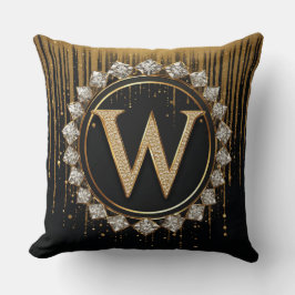 Svart Glitter Monogram Bokstav W För Bröllopsinbju Kudde