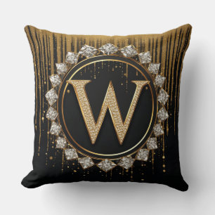 Svart Glitter Monogram Bokstav W För Bröllopsinbju Kudde