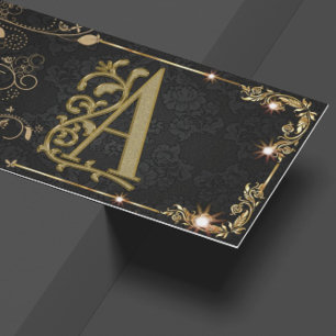 Svart Glitter Monogram Visitkort