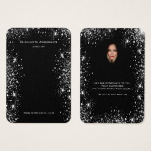 Svart glitter örhängen, visning av smyckefotografi visitkort